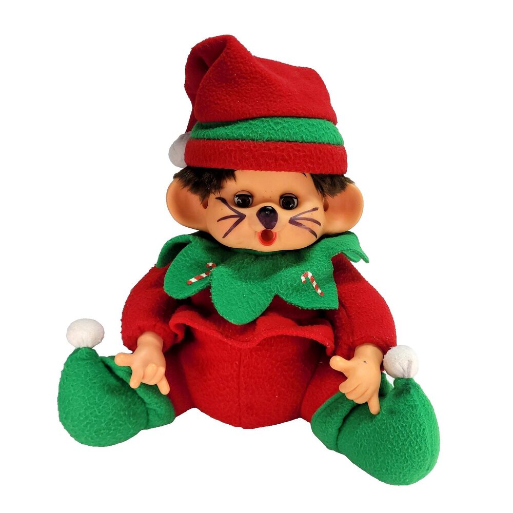 Vtg Toy-O-Rama Monchichi Christmas Elf Plush 14" Sleepy Eyes Thumb Sucker